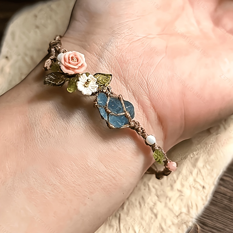 Deep Blue Fluorite Aquamarine Braided Bracelet