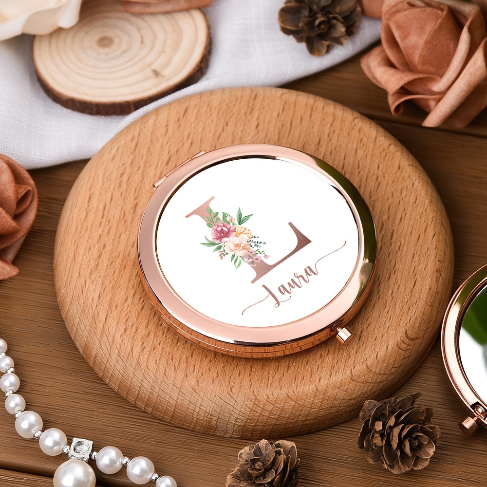 TEMU 1pc Espejo de Maquillaje Personalizado con Florales para Damas de Honor, Espejo de con de Regalo , Espejo Compacto para Mujeres, Regalo de Ideal
