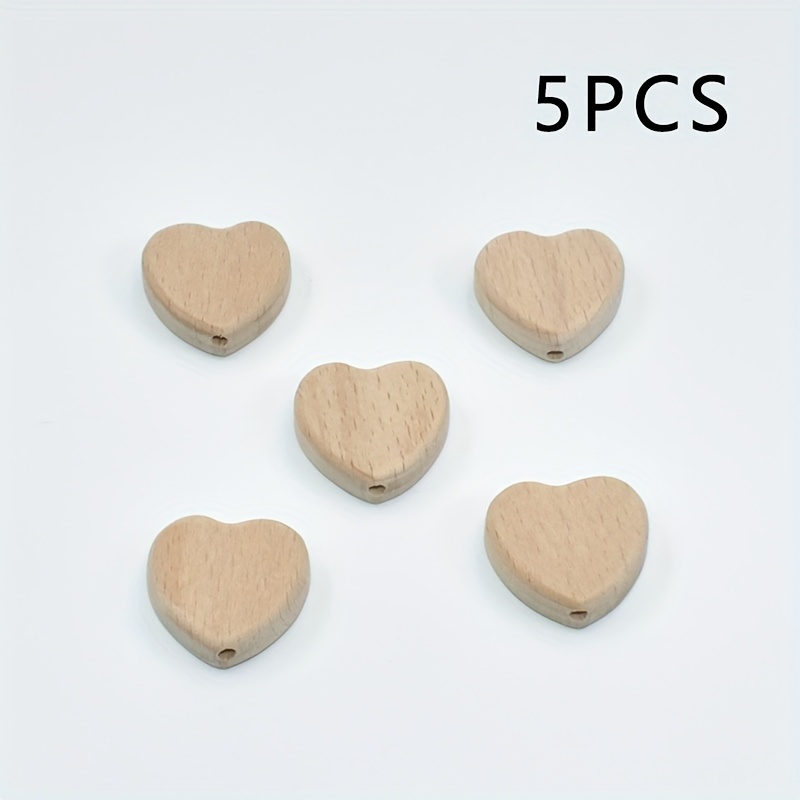 Image of 5pcs Unfinished High Quality Wood Beads, Natural Wood Beads - Star And Heart Shaped Beads (beads) For Making, Crafts And Decorations