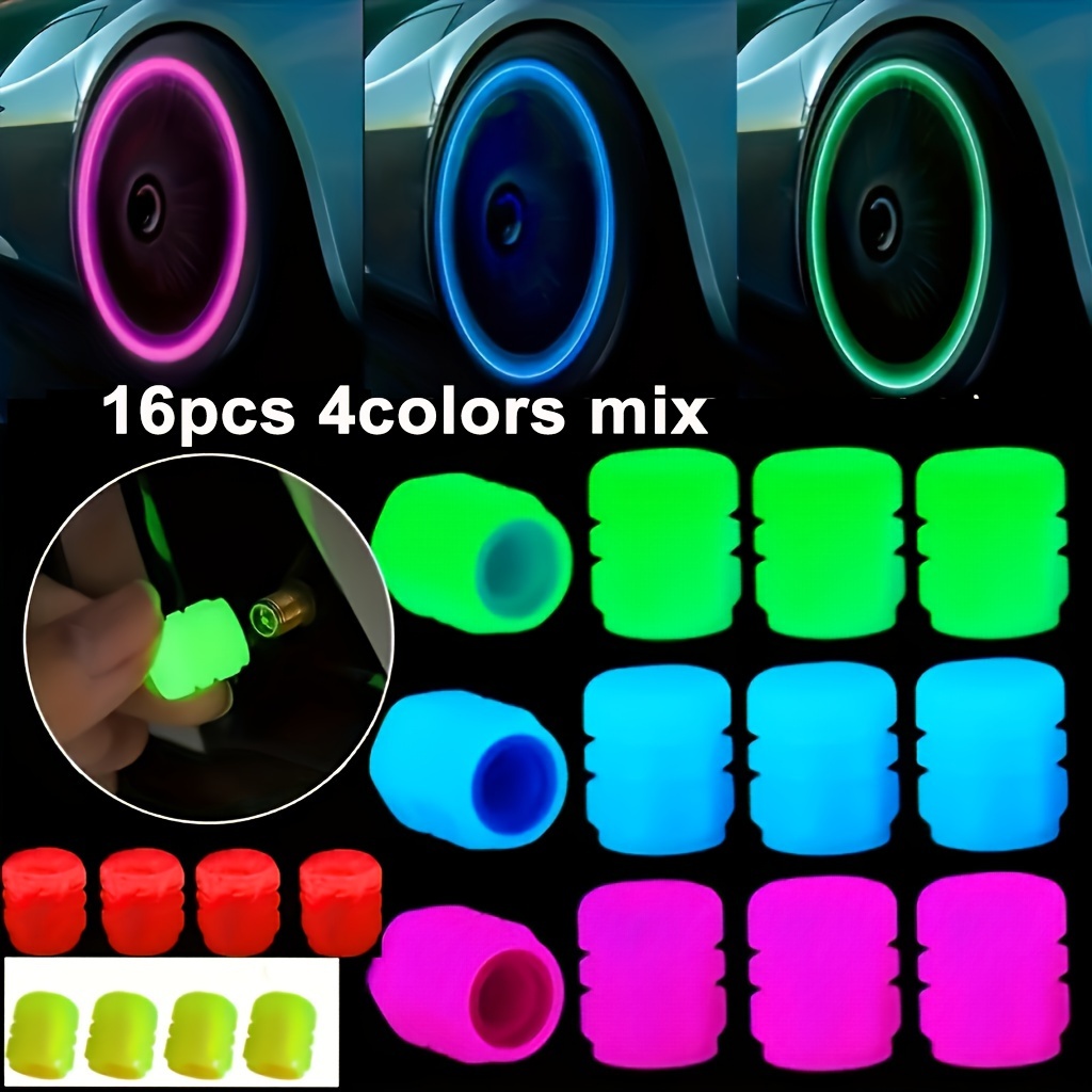 

16pcs -the-dark Tire Valve Cap Set - For Cars, Trucks, Motorcycles And Bicycles, In Multiple Colors