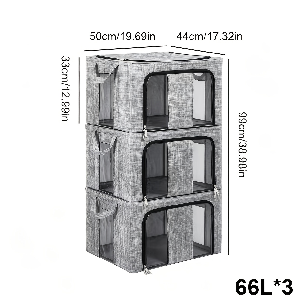 TEMU 3pcs 66-liter Elegant Brown Zipper-covered Storage Box - Thick Fabric Wardrobe Organizer For Clothes Sorting And Storage, Suitable For Home,