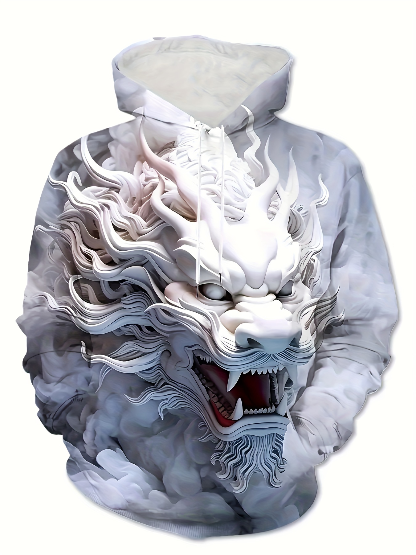 Wit/grijze herenhoodie met drakenprint