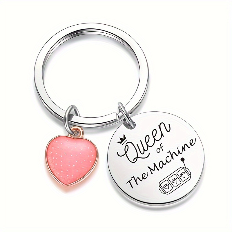 

Stainless Steel Keychain 'queen Of The Machine' With Heart Charm – Slot Machine & Themed Ladies Key Ring – Ideal For Lovers, Perfect Birthday Gift, Single Piece With Ring Buckle