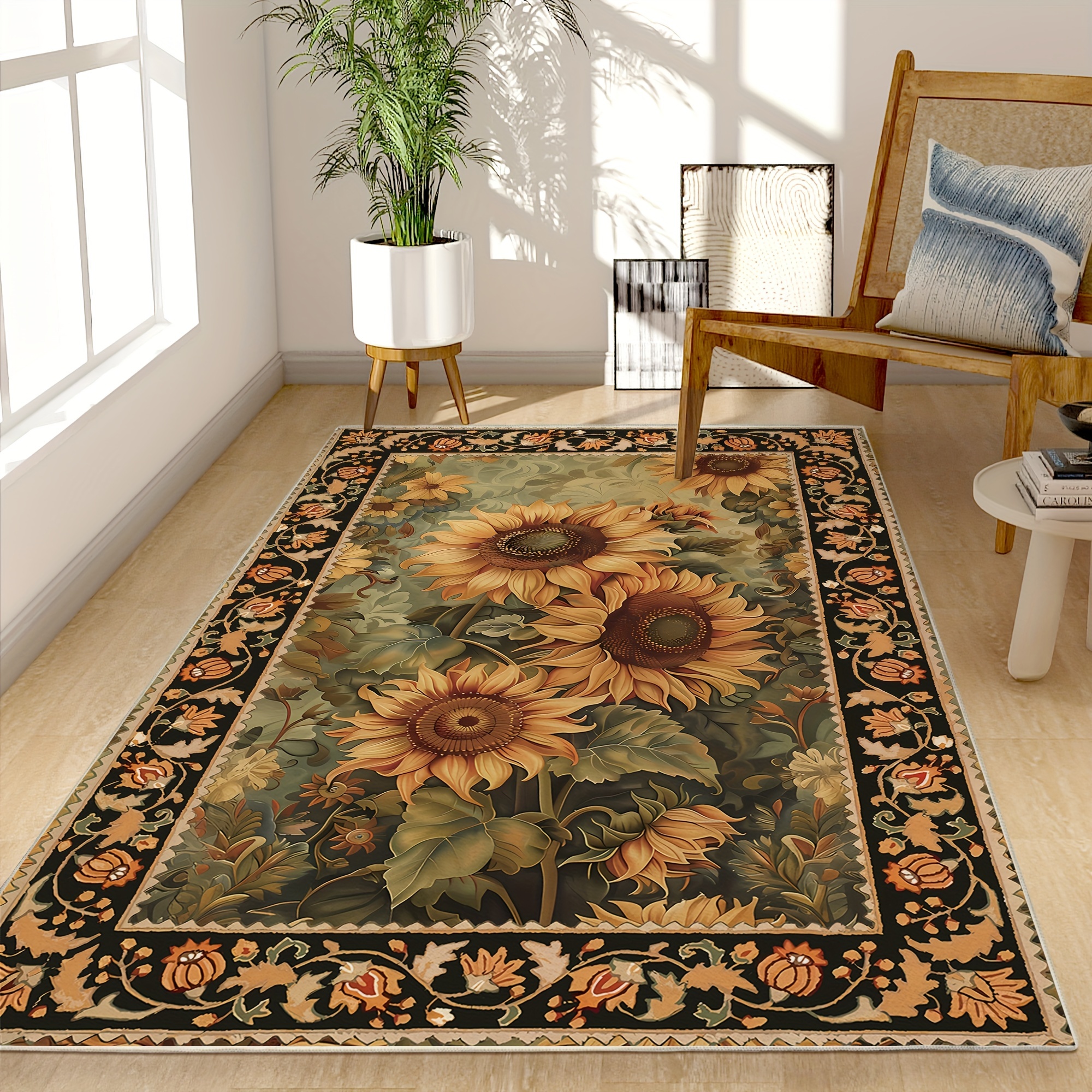 

Sunflower & Orange Green Cashmere Rug - Soft, Non-slip, Machine Washable For Living Room, Bedroom, Office - Rustic Farmhouse Decor