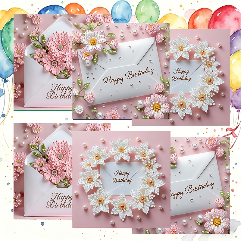 TEMU 6pcs Handmade Diamond Painting Greeting Card & Envelope Set With Round Diamonds Suitable For Birthdays, Holidays, Handwritten Messages - Mosaic