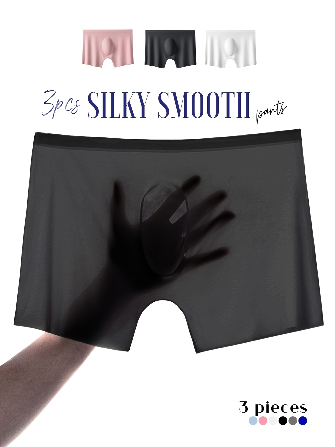 Men's Silky Underwear Sexy Seamless Stretchable Boxer Briefs Breathable Ice  Silk Boxer Bikinis (3 PCS)
