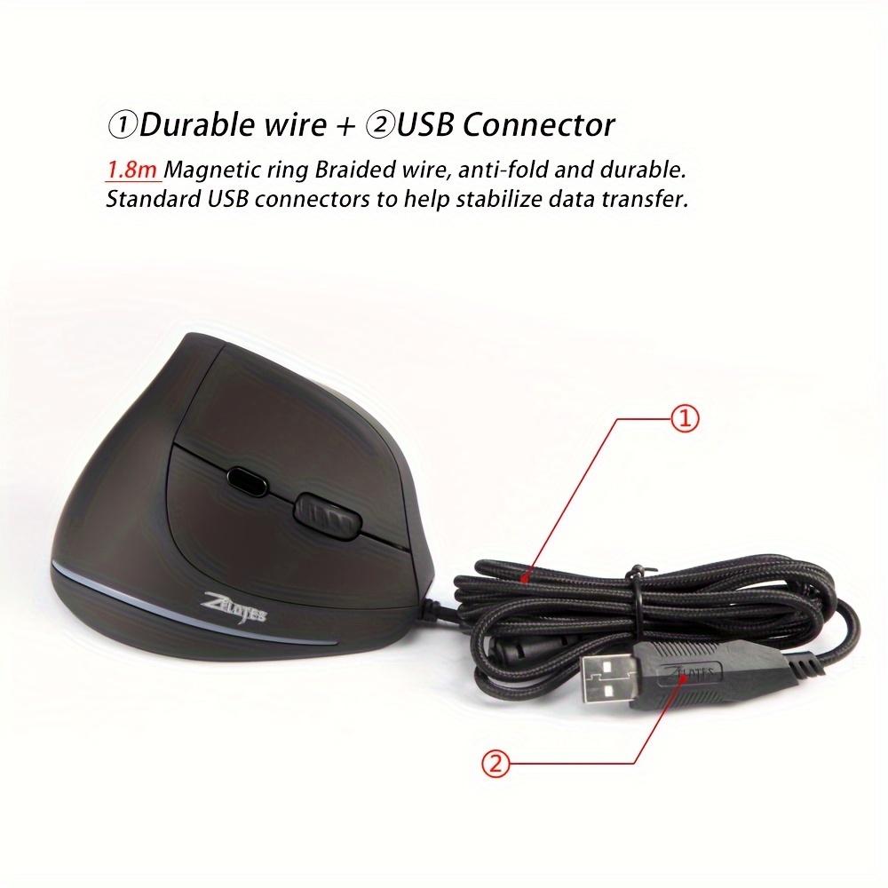 Wired Vertical Ergonomic Mouse Featuring 4 Adjustable DPI Settings, Reaching Up to 3200 DPI, Equipped with 6 Buttons And LED Optical Technology, Suitable for Desktops, Macs, Pcs, Laptops, And Gaming, Model ZELOTES T-20
