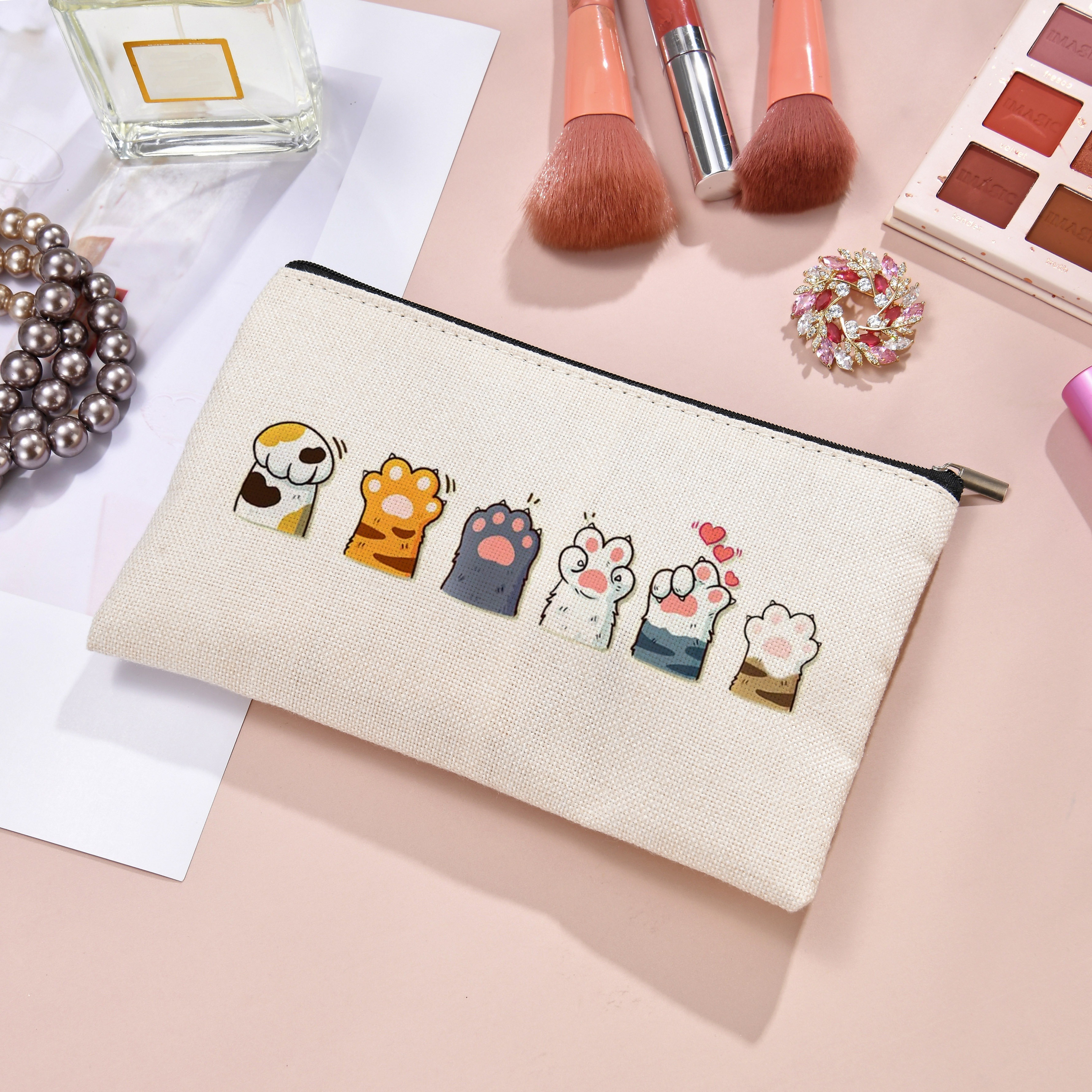 1pc funny cat paw print cosmetic bag women polyester makeup Temu