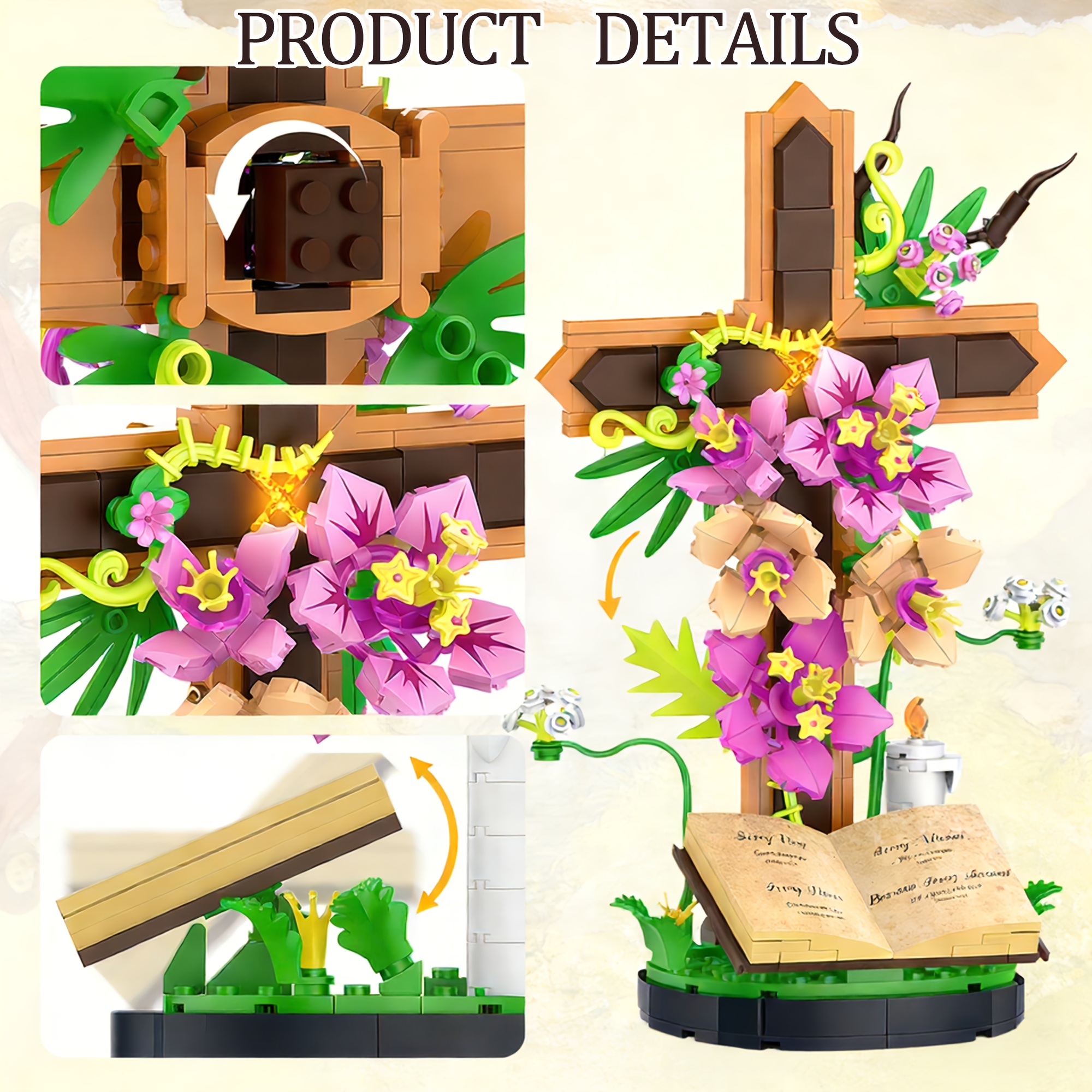 Flower Christian Cross Building Blocks Set