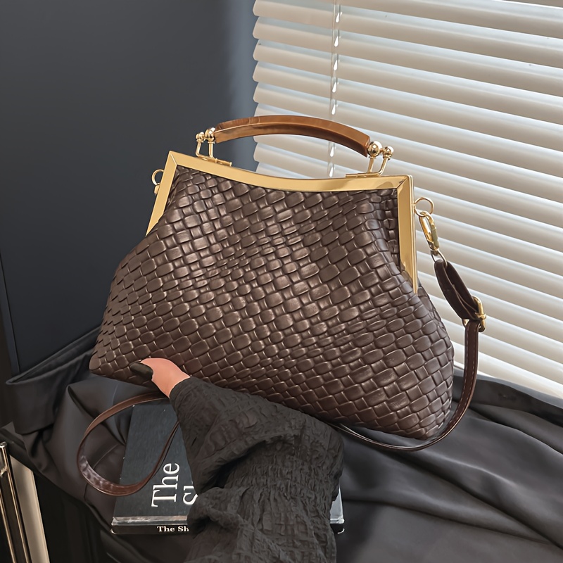 Image of 1pc Women's Elegant Woven Crossbody Bag Textured Luxurious Embossed Handbag Evening Bag Wedding Party Kiss Closure Wallet