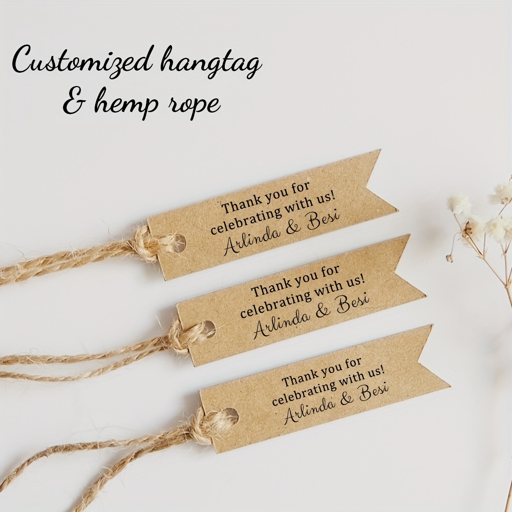 E-shop 100 Stück personalisierte Geschenkanhänger aus Kraftpapier mit Juteschnur, leere Hängeetiketten für Warenpreise 2,75x0,78 Zoll, braune Etiketten
