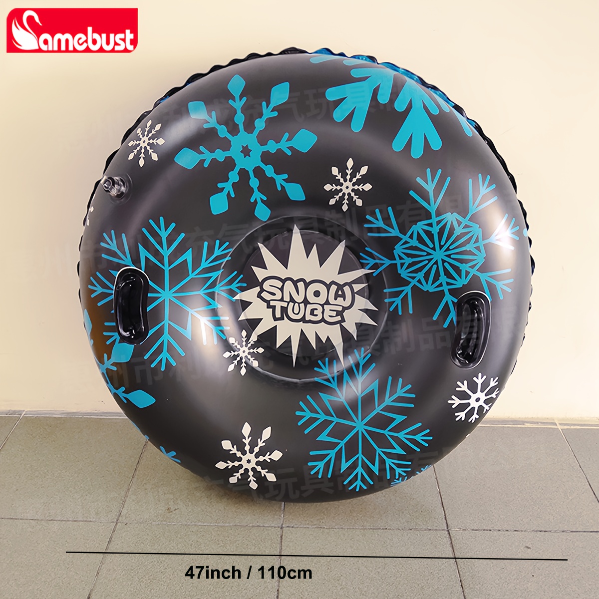 Camebust 47-inch Black Inflatable Snow Tube - Durable Pvc, White Snow Sled For Family Winter Activities, Perfect For Christmas & Thanksgiving, Family Snow Sledding|festive Design|sturdy