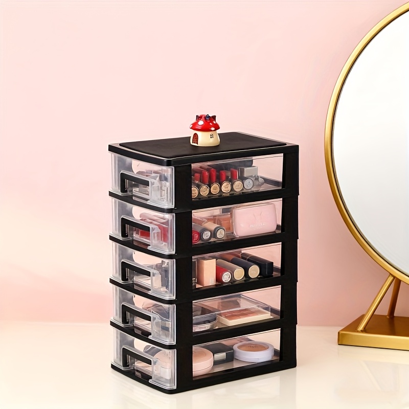 1pc 5-Tier Black Transparent Plastic Storage Cabinet with Drawers - Stylish  Acrylic Design, Suitable for Cosmetics, Documents, and Desk Organization -  Waterproof, Dustproof Portable Home and Office ...