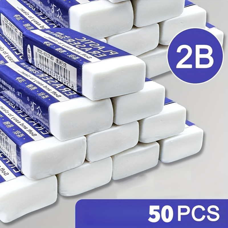 TEMU 50pcs 2b Pencils Erasers - Durable, Easy To Erase, Ideal For Writing, Drawing, And Art Projects. Bright Multi-colors, Comes With A Portable Bag,