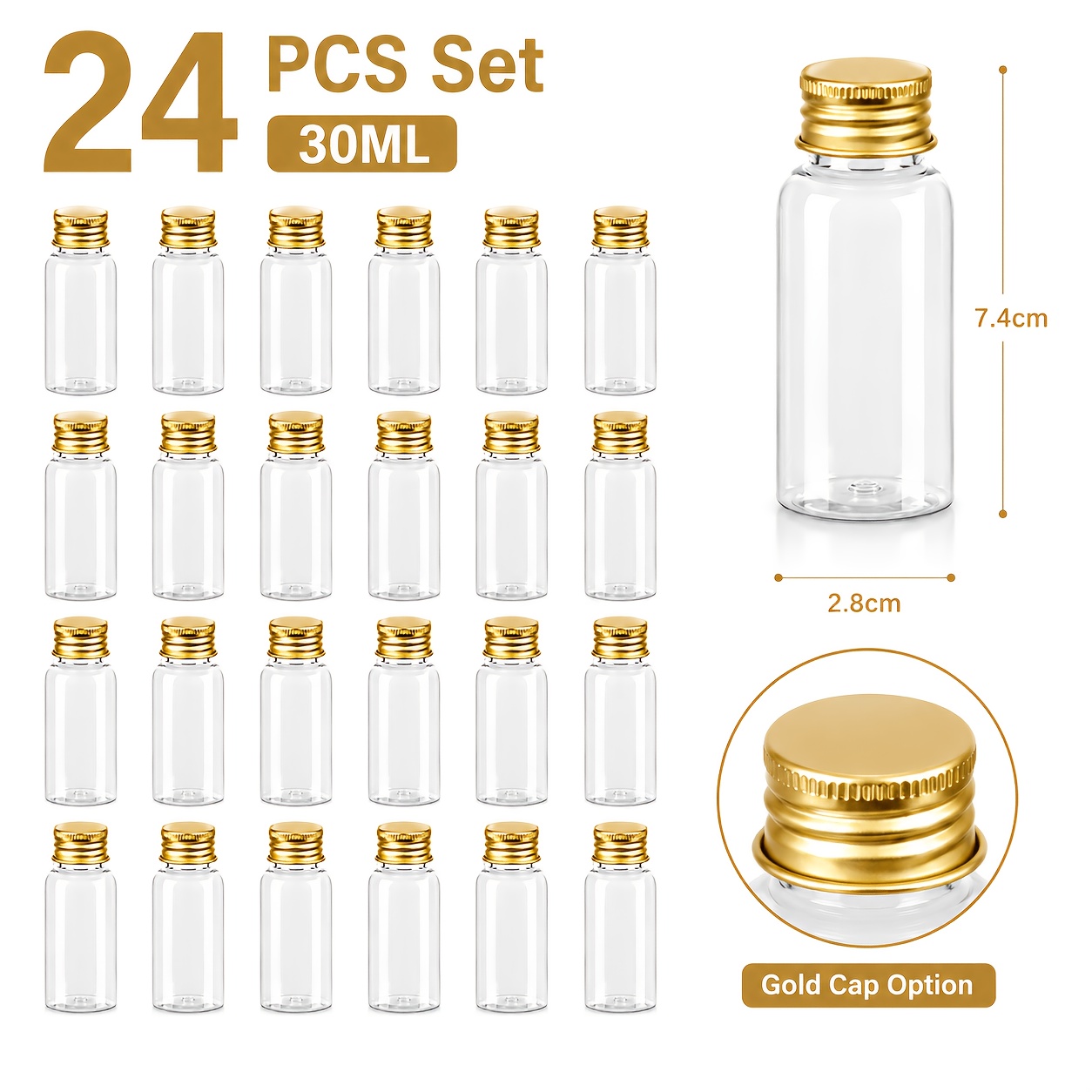TEMU 24pcs Pack Clear Plastic Bottles With Screw Caps - 30ml Suitable For Travel, Lotion, Essential Oil, Powder Storage | Sample Containers For Diy,