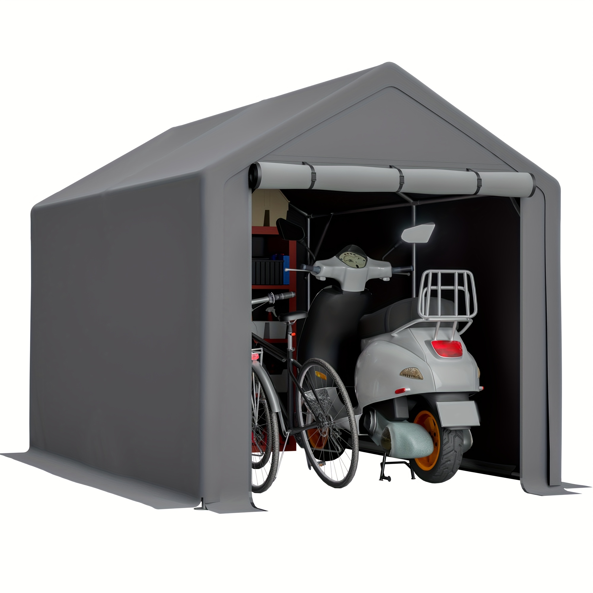 E-shop 296x190x200cm Garagenzelt, Gartenschuppen, Lagerzelt, mit Rolltordertür, verzinkter Rahmen, langlebig, geeignet für Fahrräder, Werkzeuge,