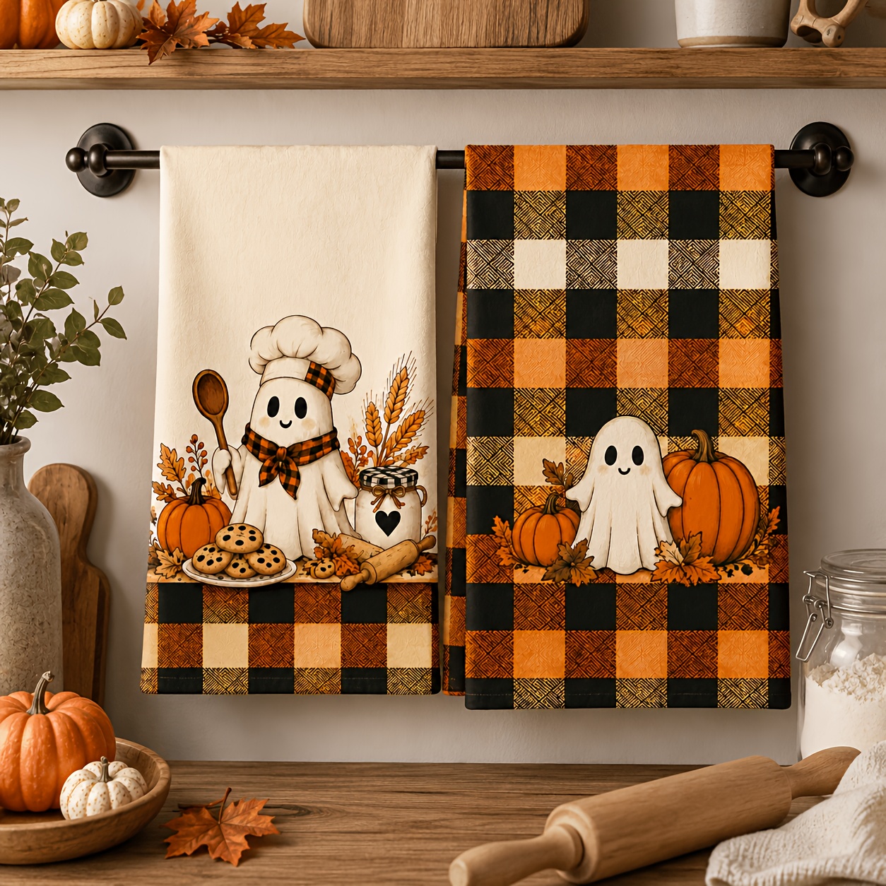 TEMU Cleaning Cloth 2pcs Set: Autumn Pumpkin Chef Kitchen Towel Set Of 2. Style Dish Cloths For Washing Dishes And Drying Hands. Fade-resistant,