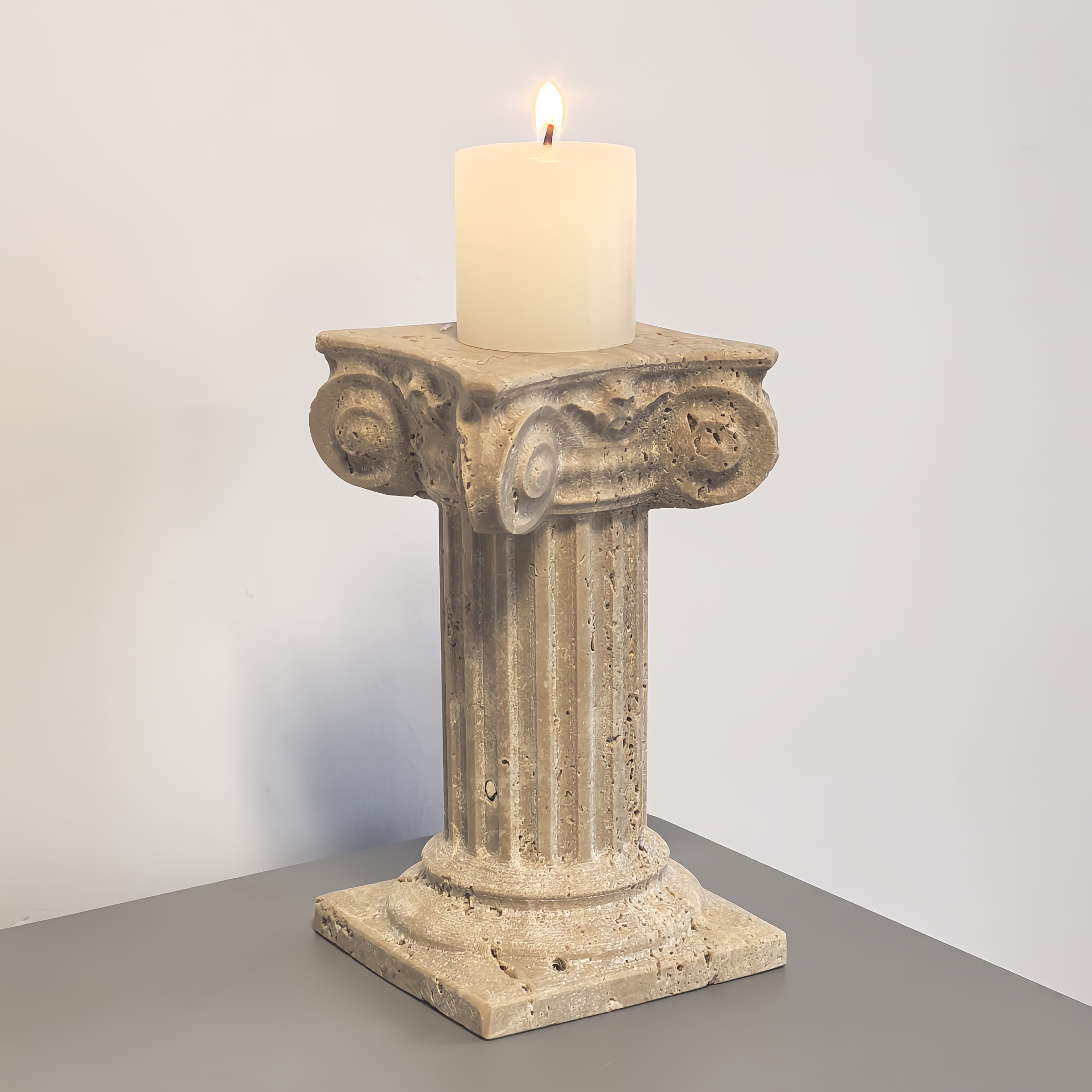 Natural Marble Candle Holder, Vintage Candle Stand, Heavy Stone Bookend, Exquisite Carving Craftsmanship, Perfect Stone Craft, Ideal Gift for Christmas, Halloween, Easter, and Thanksgiving