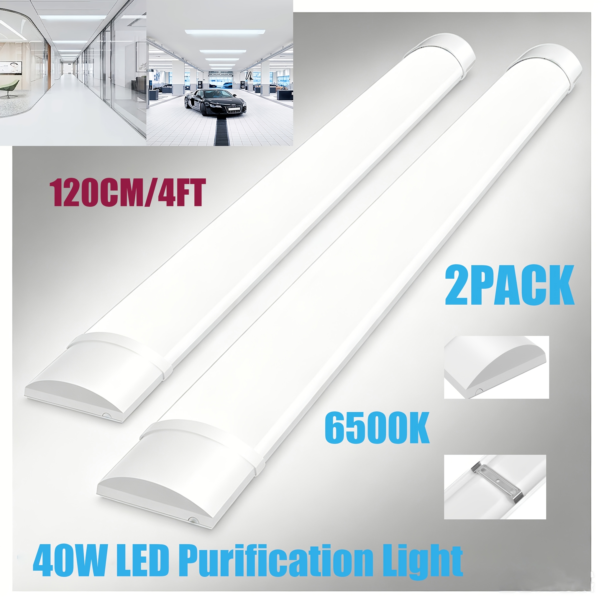 TEMU [2-pack] 10//40w Led Purification Light, /120cm, 6500k Cool White Light Tube | -free And Eye-friendly | | Perfect For Industrial, Garage, And