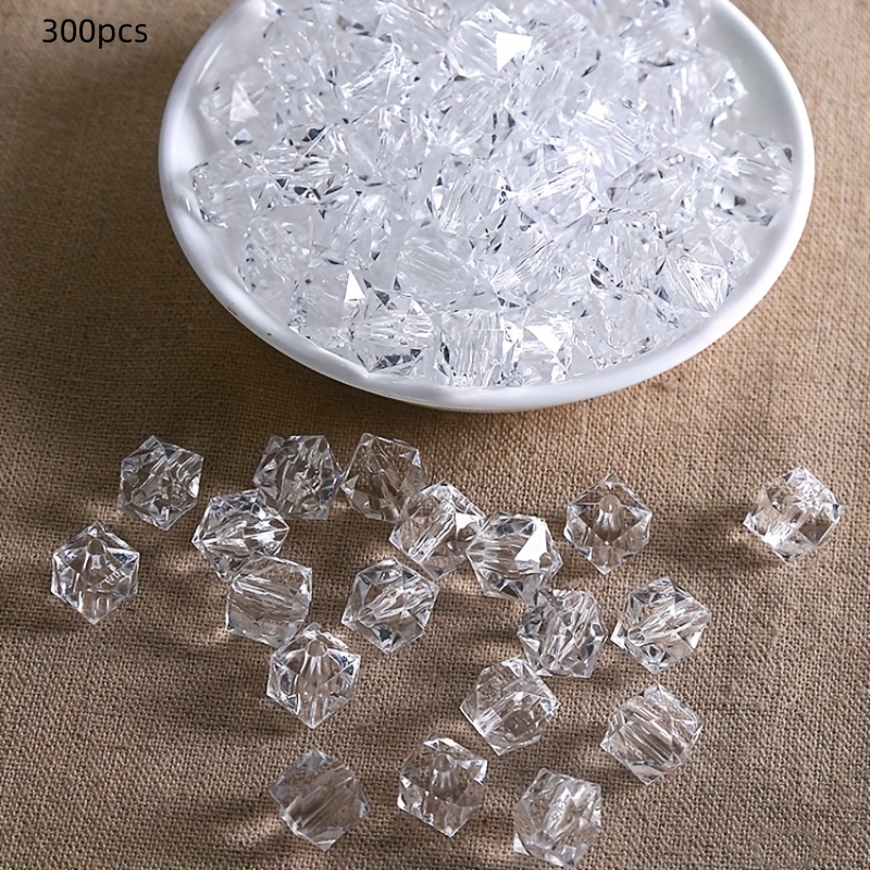 Image of 300pcs Of Handcrafted Square Diamond Beads For Projects, Featuring A Starry , Suitable For Home Decor And Handbags, With 10mm Transparent Acrylic Beads For Weaving
