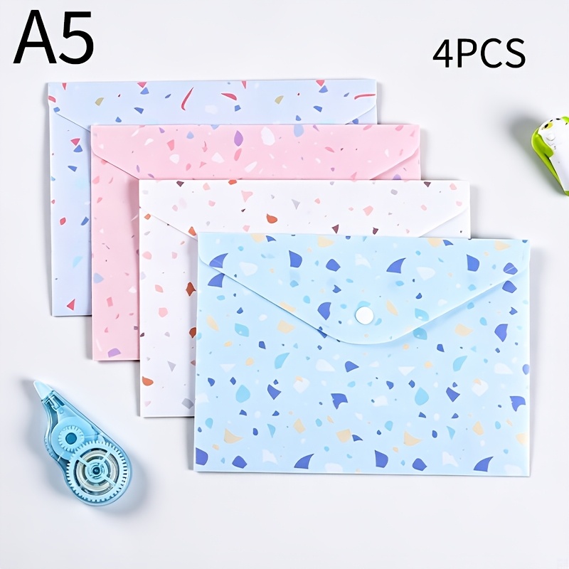 TEMU 4pcs Set Of Pebble-style A5 File Bags - Pp Envelope Folders With Snap Closure, Thick, High-capacity Storage Bags For Student And Office Use,
