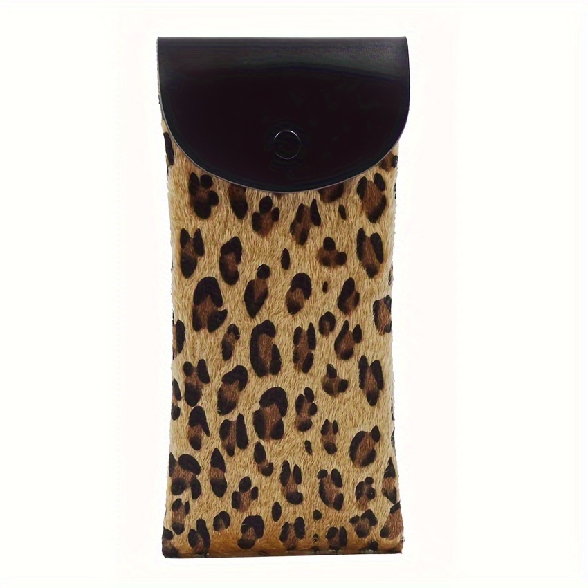 Chic Leopard Print Fur Fashion Glasses Pouch With Snap Closure For Women