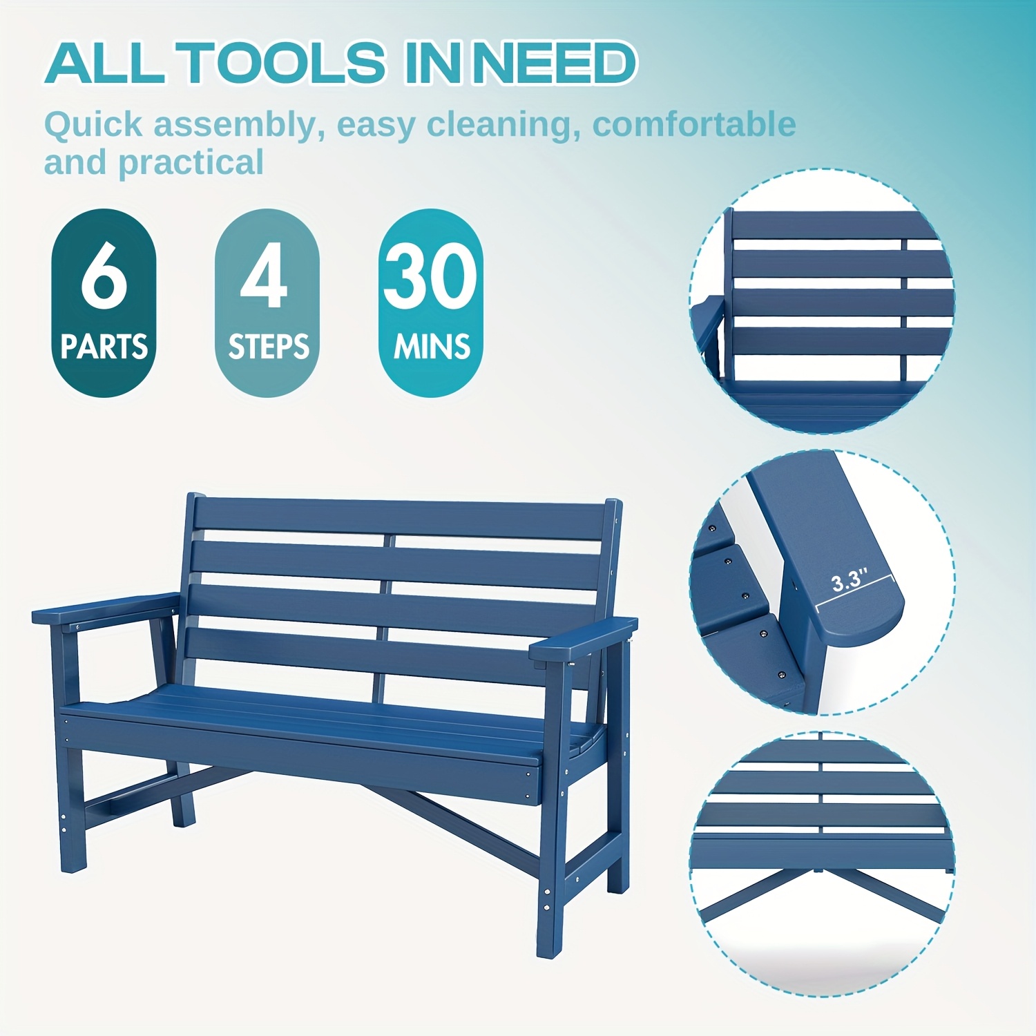 51.5' Outdoor Bench Heavy Duty HDPE Garden Bench for Patio, Park, Porch & Backyard Comfortable 2-Person Seating Rust-Free & All Weather Resistant