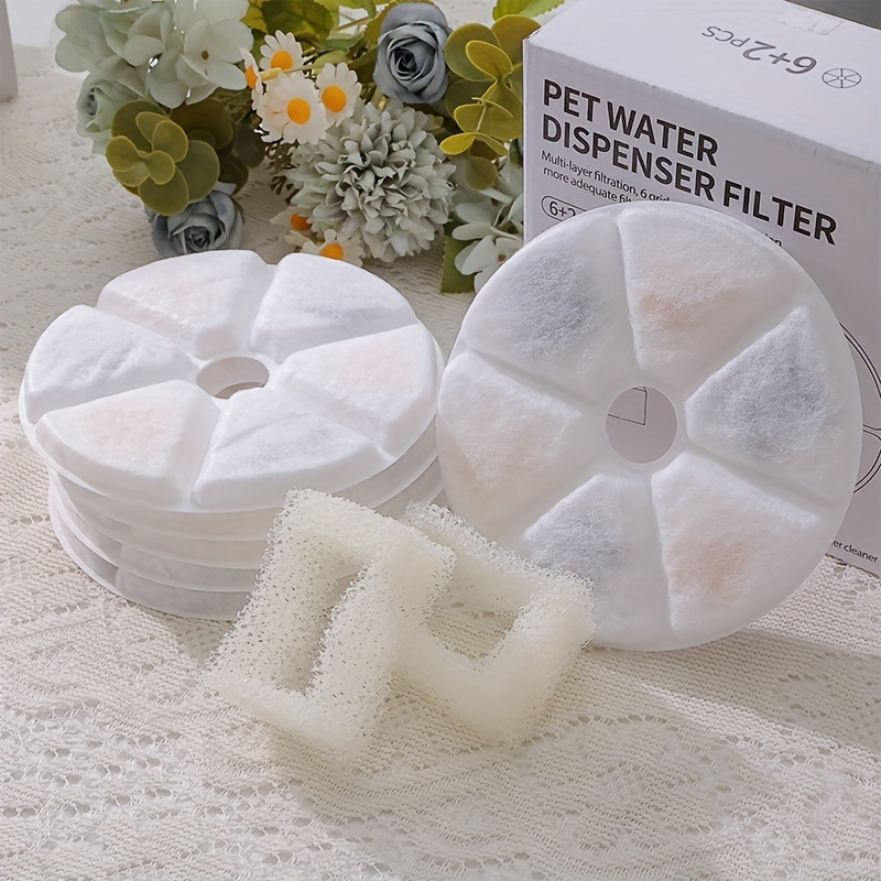 

Cat Fountain Replacement Filters, 6pcs Cat Fountain Carbon Filter And 2pcs Sponge For Pet , Multiple Filtration Pet Water Fountain Replacement Filter For Keeping And Clean