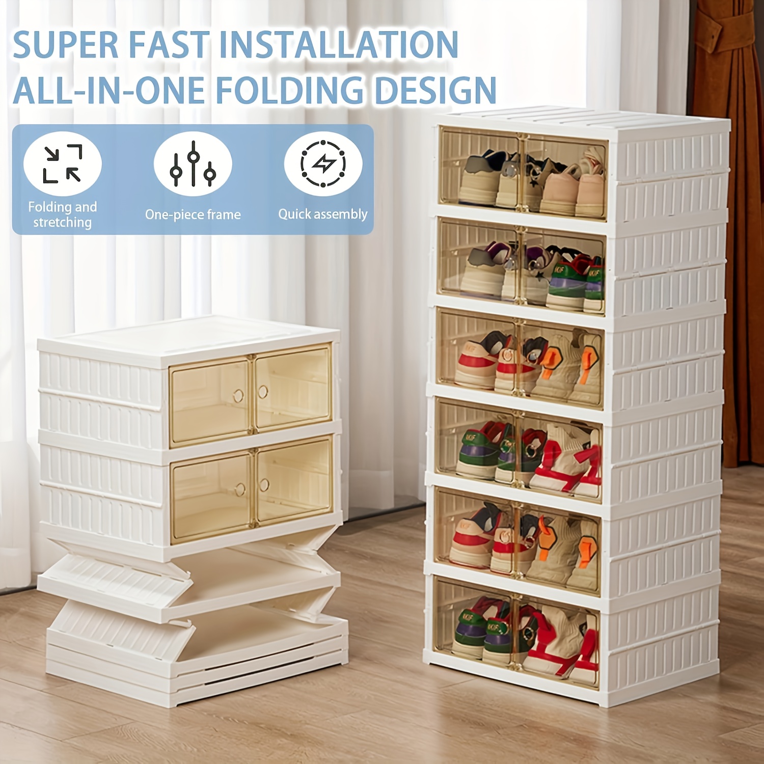 TEMU 1 Double-row 6-layer Folding Shoe Box, Independent Shoe Box, Extra Large Capacity, No Installation Required, Dust-proof And Transparent For Easy