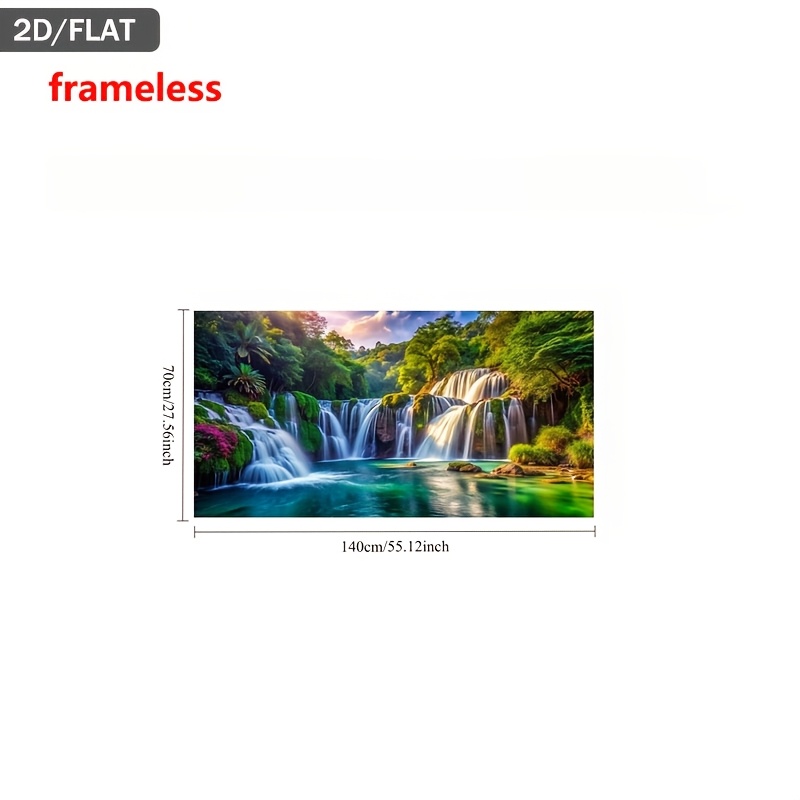 TEMU 2d Flat, 2d Flat, 2d Flat 1pc Modern Frameless Decorative Canvas - Waterfall And Greenery Oil Canvas Art, Horizontal And Vertical Use, Suitable