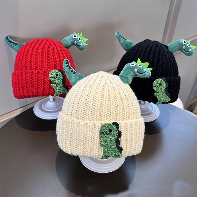 

Adorable Dinosaur-shaped Knit Beanie For - Cozy & Hat, , White