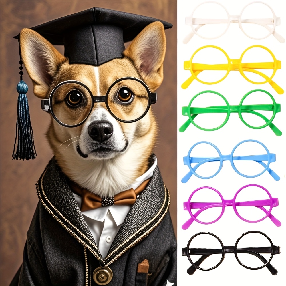 

6pcs Adorable Mixed Color Round Lensless Glasses Frames For Pets - Ideal For Graduation Photos, Costume Parties & Celebratory Events, Pet Accessories