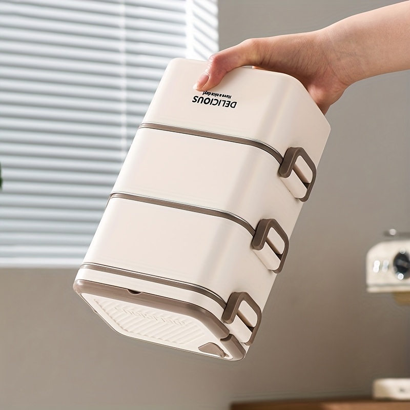 1pc Stainless Steel Square Compartmented Multi-Layer Lunch Box - Large Capacity Lunch Box with Cutlery, 1/2/3 Layers, Suitable for Adults, Office Workers in School, Canteen, School Dormitory, for Camping Picnic And Beach, Home Kitchen Supplies