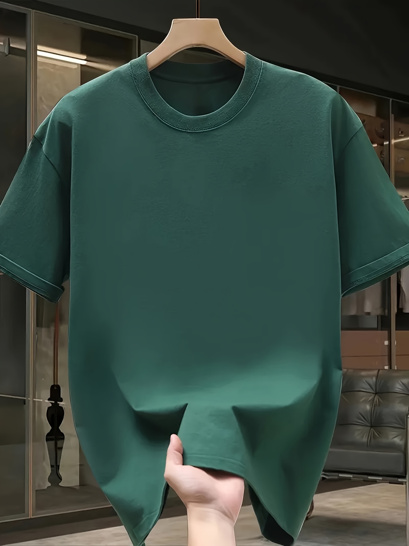 mens pure cotton solid color short sleeved t shirt soft and   wear triple needle stitching  