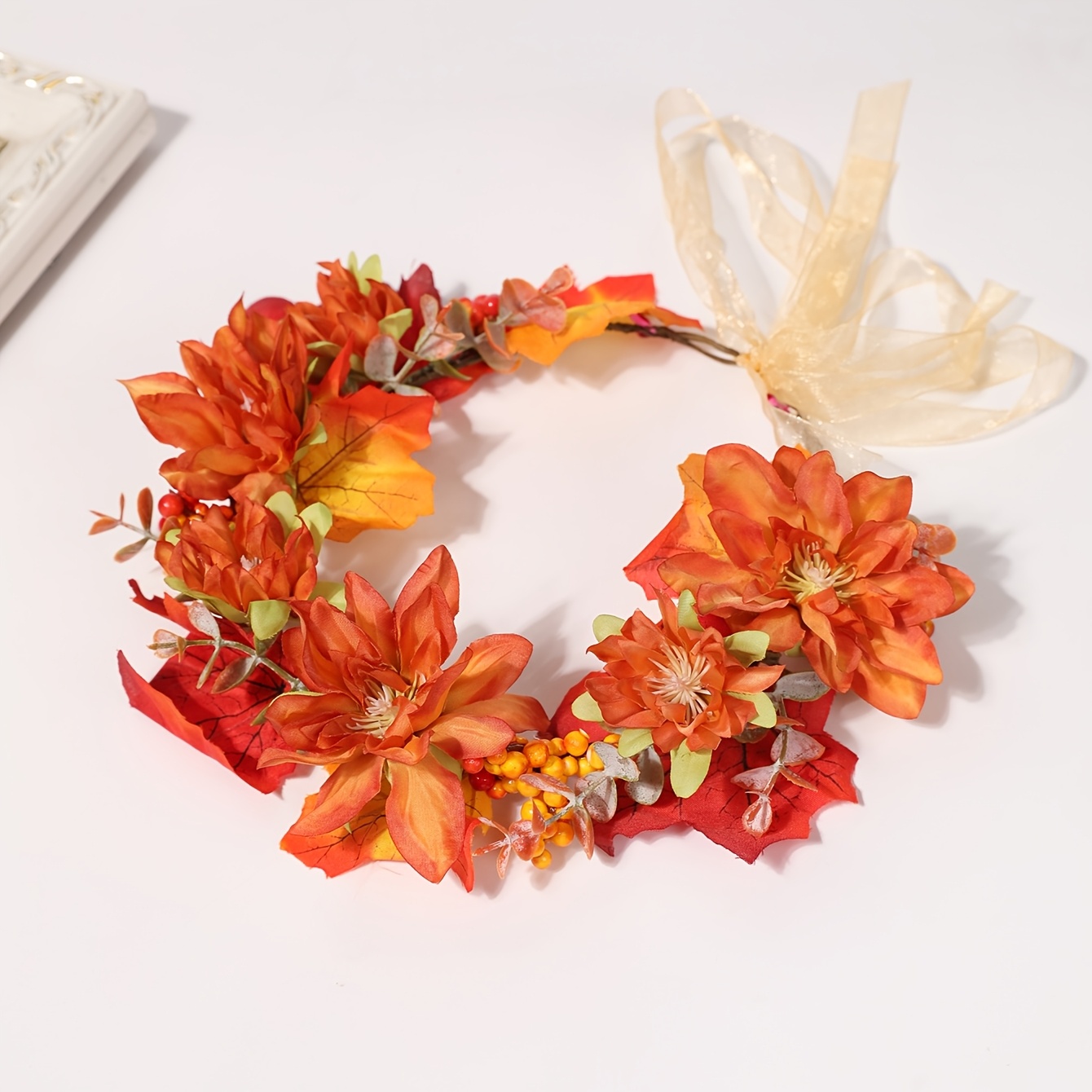 TEMU 1pc Realistic Maple Leaf Wreath Hair - Autumn Wedding Bridal Headpiece With Fall Foliage, Suitable For Photo Shoots, Themed Parties, Outdoor