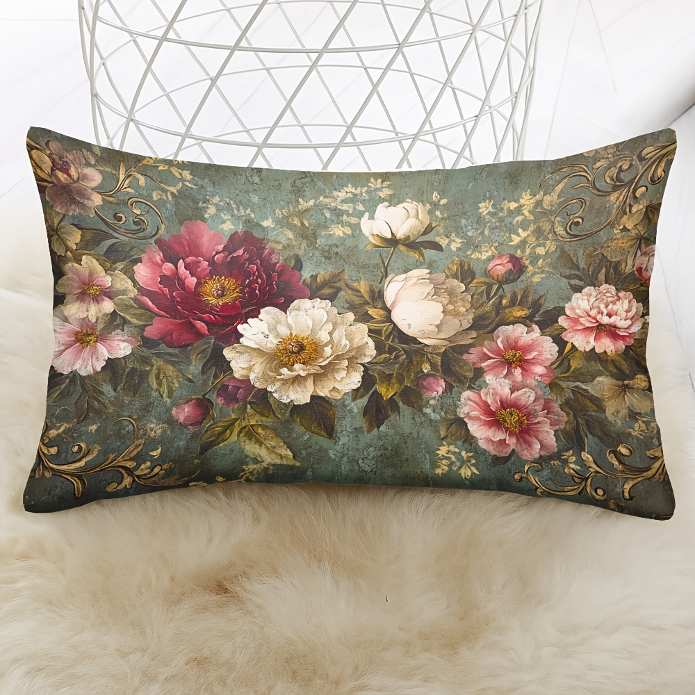 TEMU 1 taie d'oreiller vintage à motif floral 12X20 pouces/30X50 cm, 16X24 pouces/40X60 cm, doublure de coussin décorative douce et courte en peluche