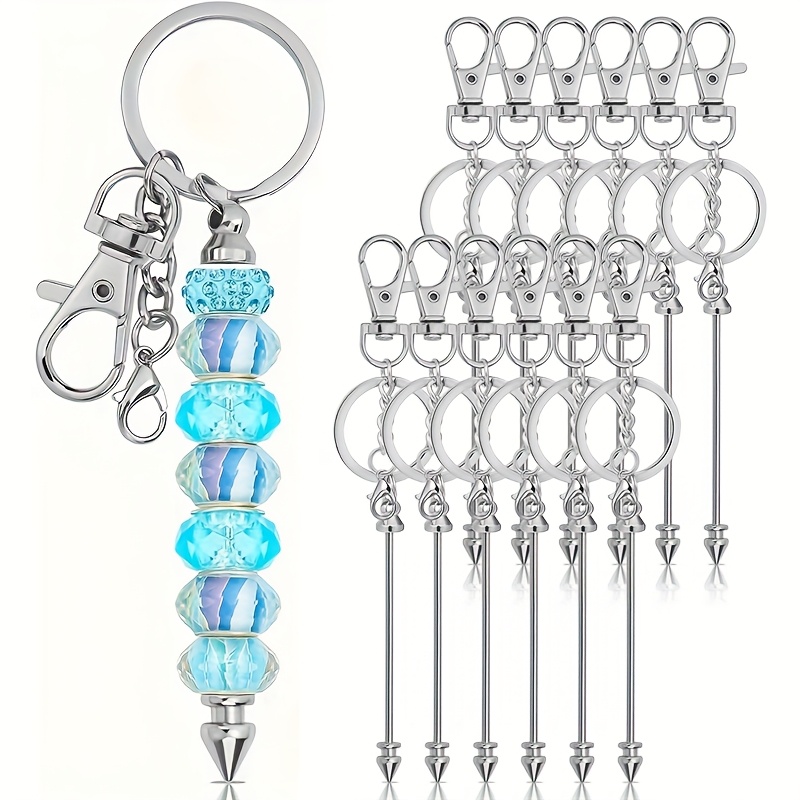 

12pcs Iron Beadable Keychain Kit, Diy Keyring Set, Beading , Metal And For Christmas Gifts