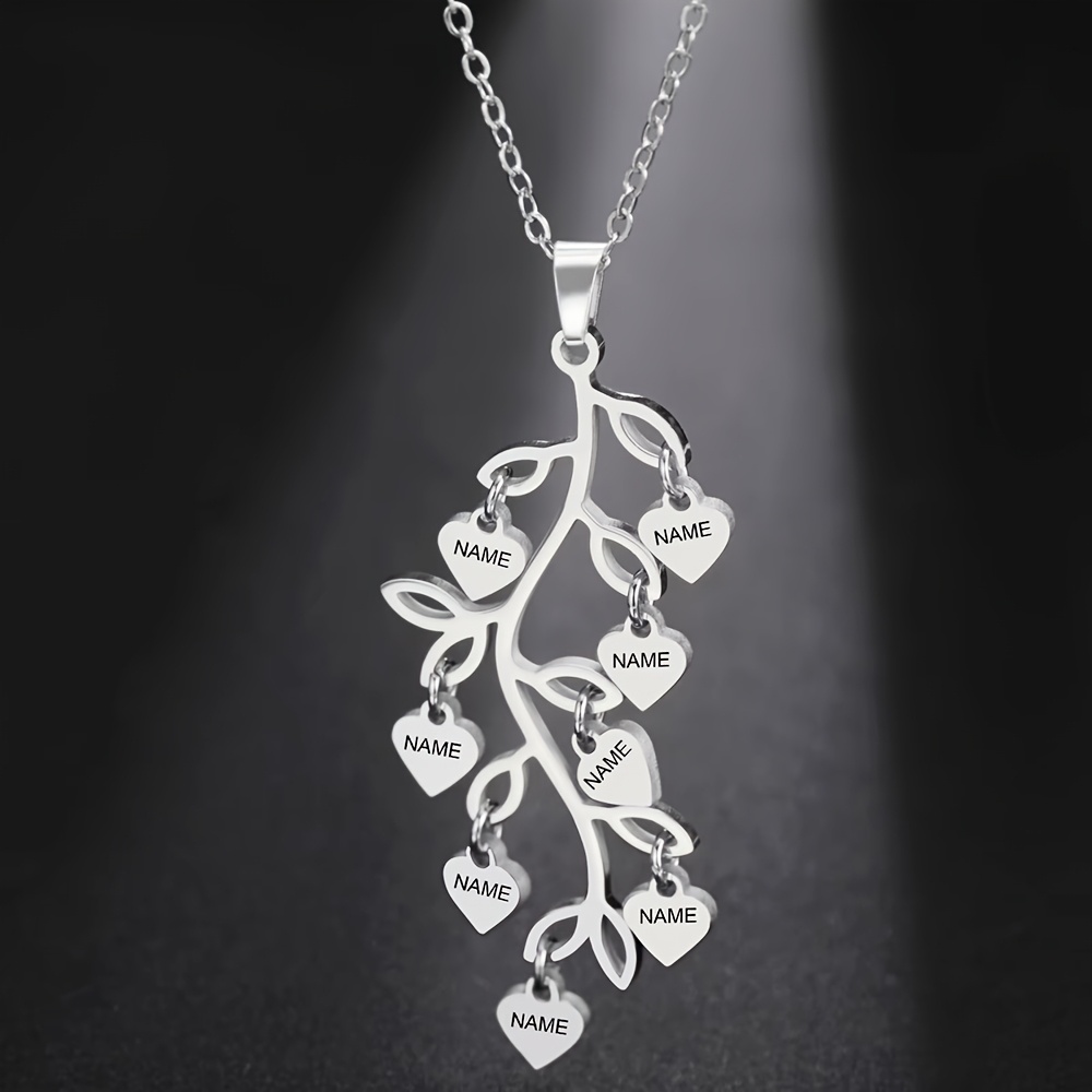TEMU Custom 1-8 Names Stainless Steel Necklace Family Pendant, Waterproof & Rustproof, Mother's Day Gift For Mom/wife/friend Daily & Formal Wear, Diy