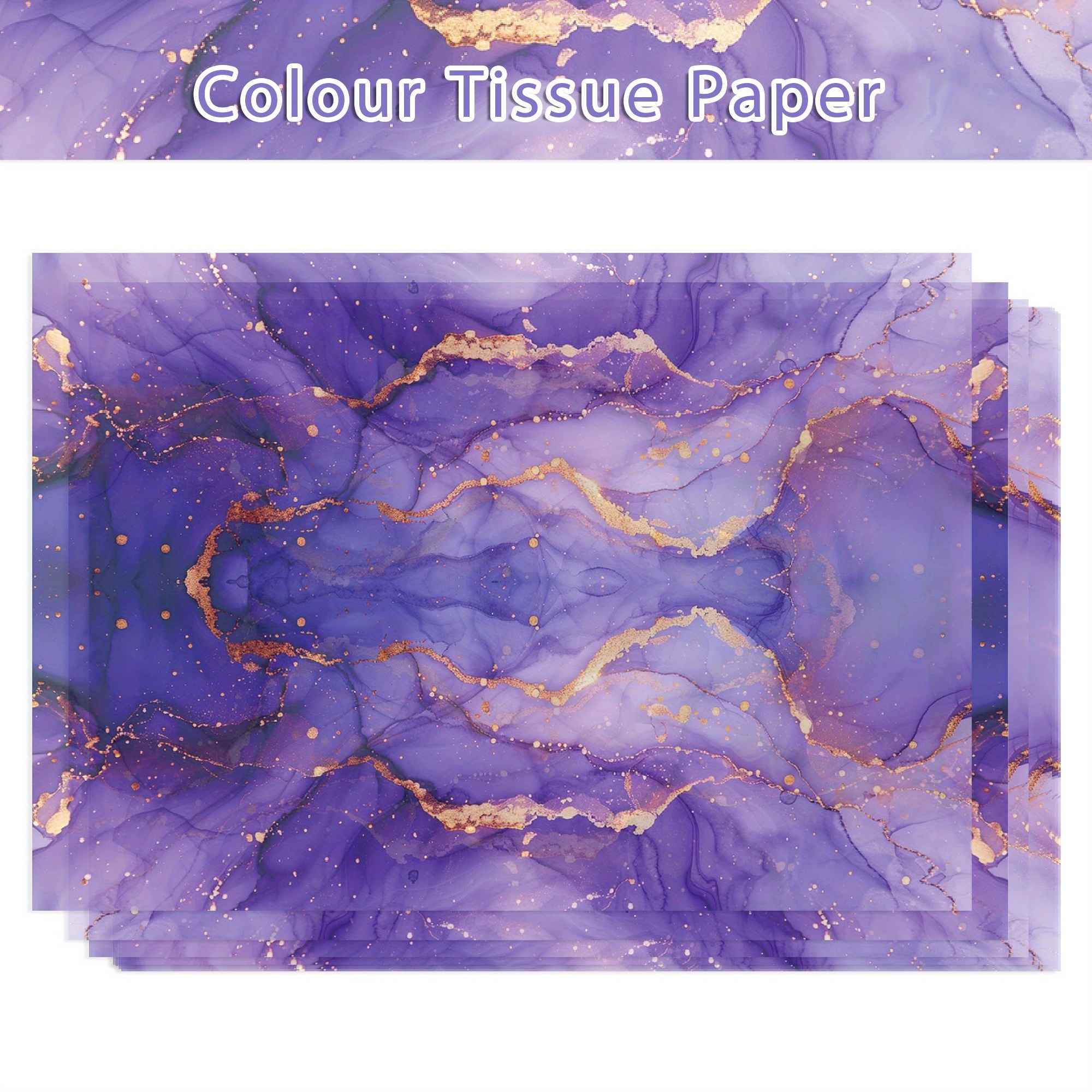 Image of 50pcs Purple And Golden Gradient Marble Printed Tissue Paper, 19.8x13.7 Inches - Elegant Flower And Gift Wrapping Tissue For Birthday Weddings And Gift Packaging Decorations