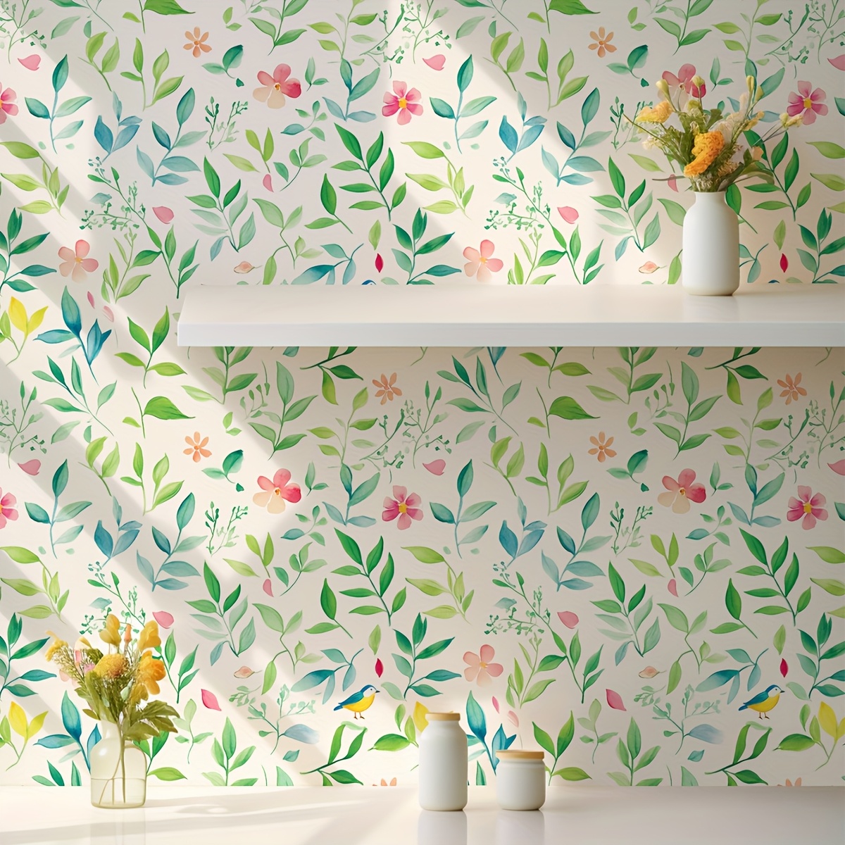 E-shop 1 Rolle Retro verdickte Pflanzen, Blumen, Vögel, Gartenblumen, Frühlingsranken, DIY wasserdichte, schmutzabweisende, leicht zu reinigende