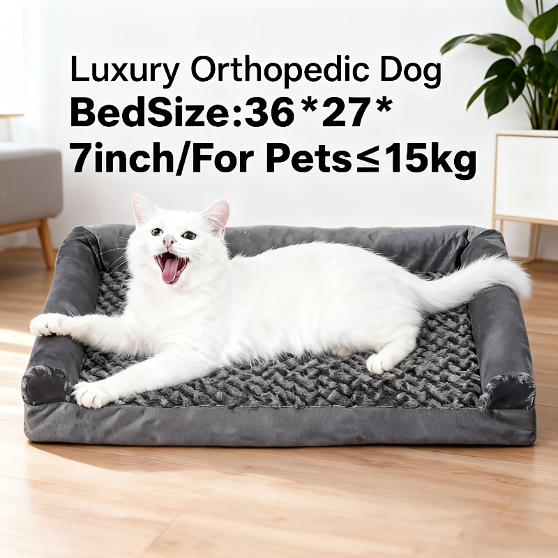 Durable Medium-large Orthopedic Plush Pet Bed - Removable Comfortable Durable Striped Design Polyester Cushion, Suitable For Corgis And All Dog Breeds, Large Dog House With Grooming Brush