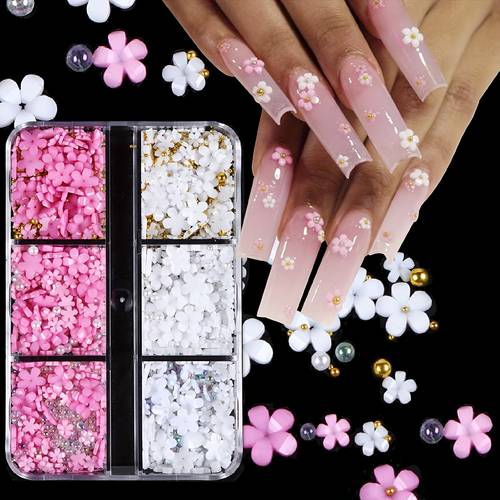 3d floral nail art decorations in white and for acrylic nails golden and silvery pearls rhinestones and spring gems ideal for womens nail design accessories