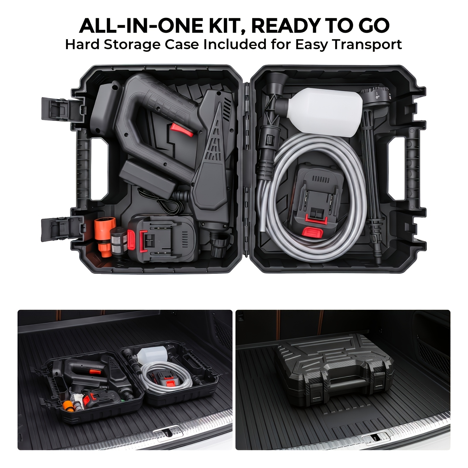 TEMU Portable Cordless Pressure Washer With Tool Box, Washer Kit With 2 Rechargeable Batteries, 6-in-1 Nozzle And Complete Accessories For Car,