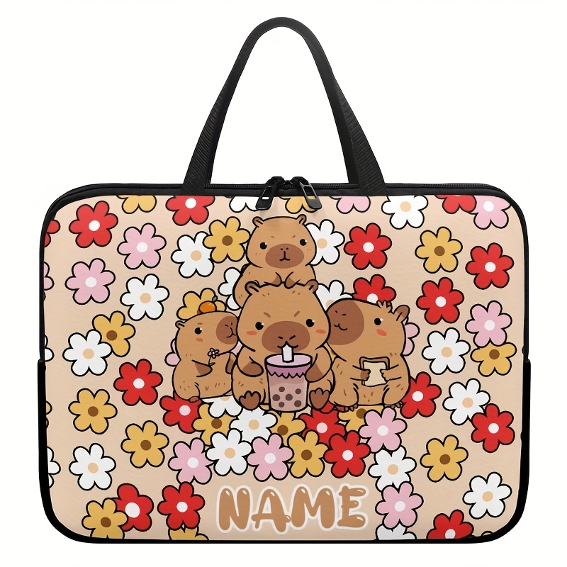 TEMU 1pc Capybara Print Personalized Name/initials Laptop Bag Compatible For 15