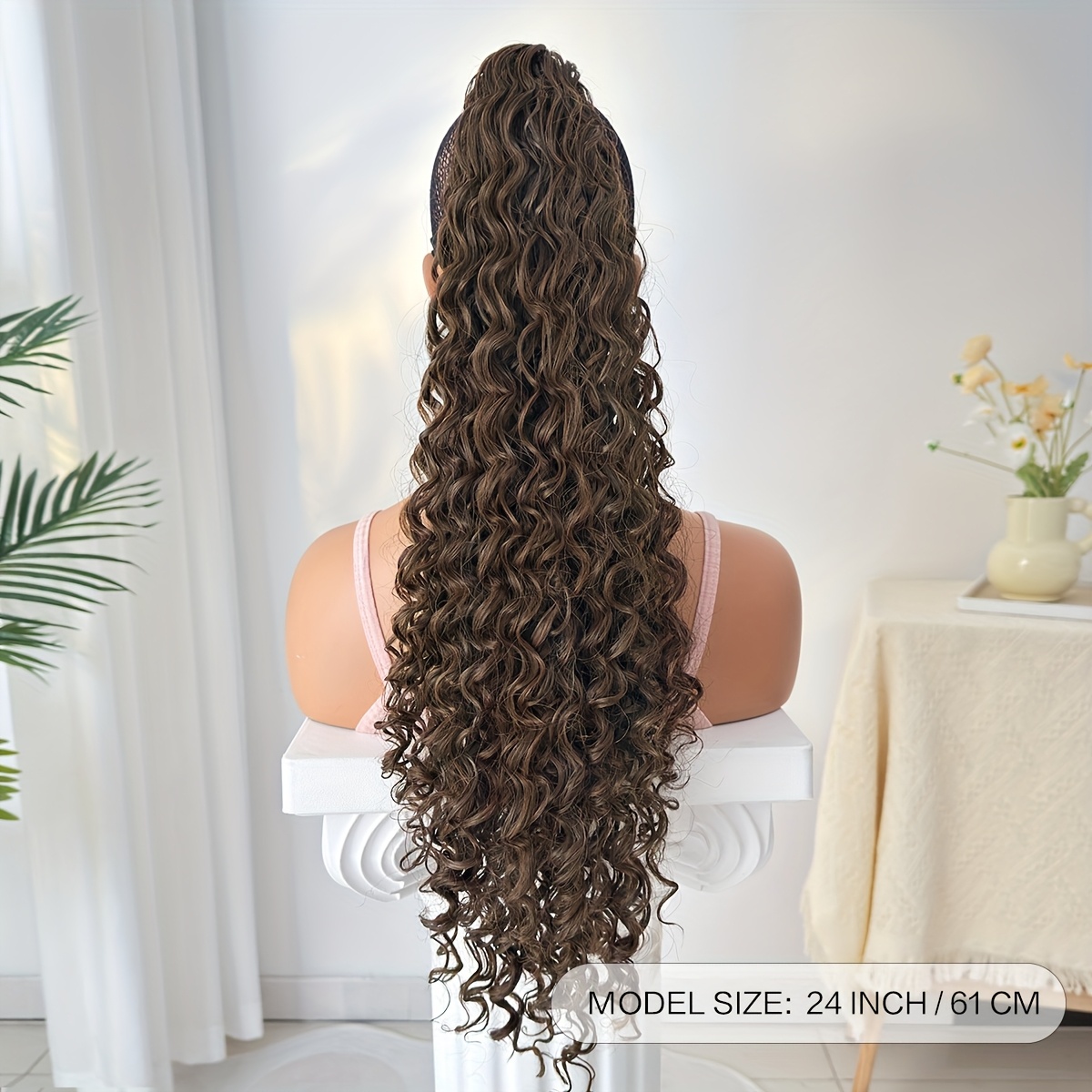24 deep wave dark brown claw clip ponytail - Temu display picture 2