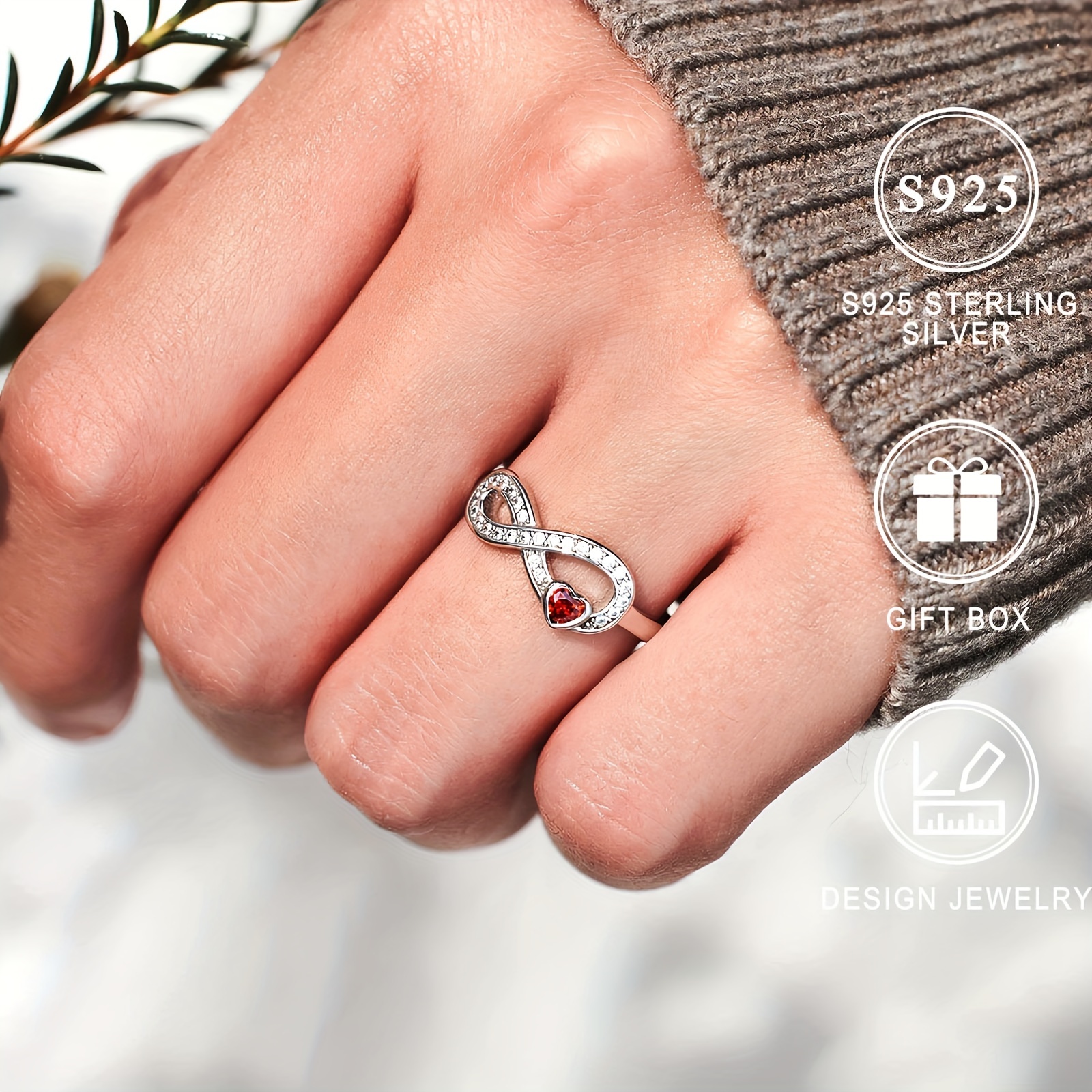 925 silver women's ring featuring an 8 shaped heart - Temu