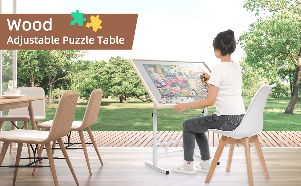 Mesa De Rompecabezas Con Luz LED Ajustable En Altura Y Ángulo, Tablero De 90x64 Cm Con 5 Cajones Y Cubierta Antipolvo, Hasta 1500 Piezas