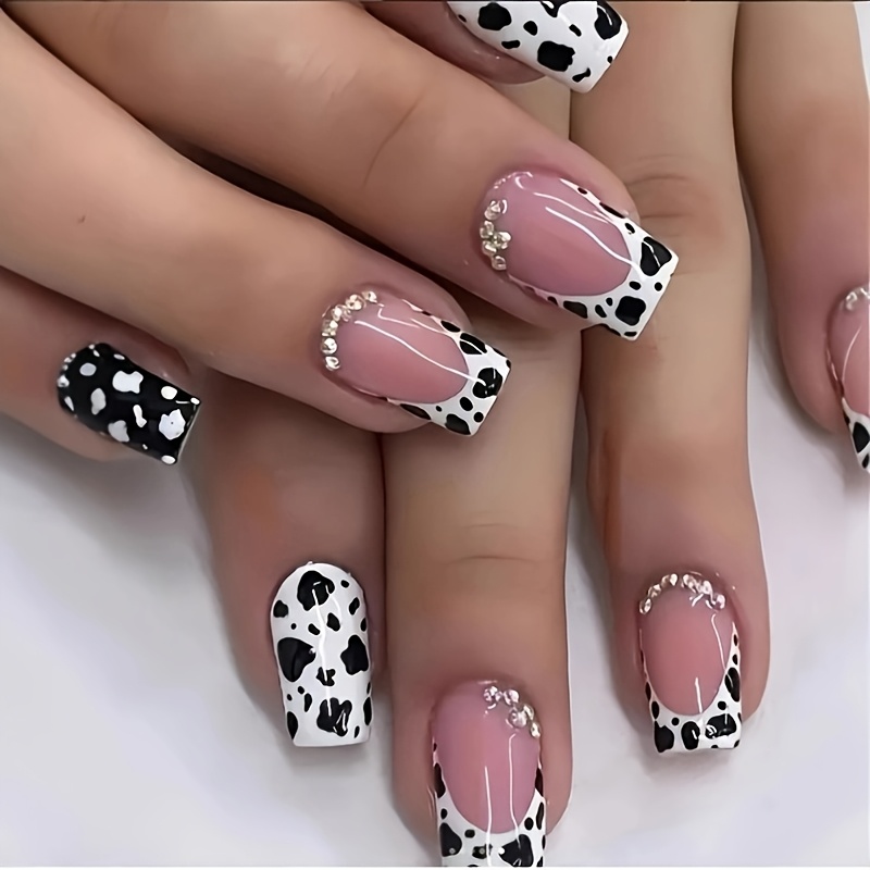 TEMU Look With 24pcs Of Wearable Nail Patches, Medium-long Square, Versatile Temperament, Glitter Diamond, High-end Atmosphere, High-value Light ,
