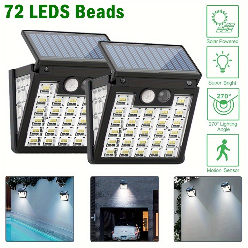 

2/4pcs Solar Motion Sensor Wall Light, 72led Foldable Outdoor Solar Wall Light, 3 Lighting Solar Powered Light, 270 ° Wide-angle Safety ,, For Garden, Backyard, Garage, Front Door Fence Lighting