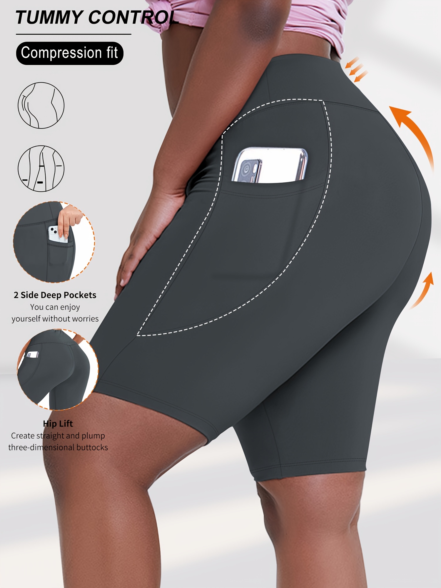 Plus Size - Women'S Plus Size High Waist Crescent Pocketed Shorts - Stretchy, Comfort Fit, Casual Summer Style with Plump Design, Breathable Fabric for Everyday Wear, Plus Size Shorts